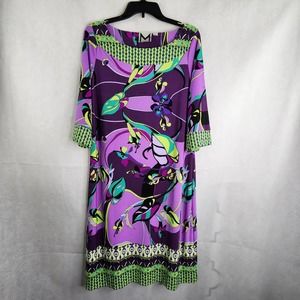 M by Marc Bouwer Print Dress Purple Green Bright Flower Size L